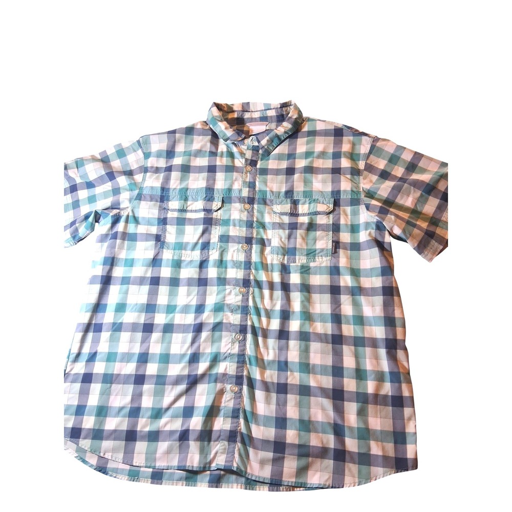 Columbia Mens XXL Blue Plaid Short Sleeve Button Down Fishing Shirt 003299-MXR-1